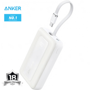 Anker Zolo Powerbank 10000mAh 30W Power Bank Portable Charger with Built-in USB C Cable A1688 (White) - 18 Month Warranty