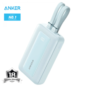 Anker Zolo Power Bank 10000mAh 30W with Built-in USB-C and Lightning Cables A1680 (Blue) - 18 Month Warranty