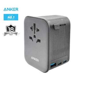 Anker Nano Travel Adapter 4-in-1, 65W USB-C Power Output Big Expansion – 1 AC outlet & 3 USB ports for charging up to 4 devices – Black  / 18 Months Warranty