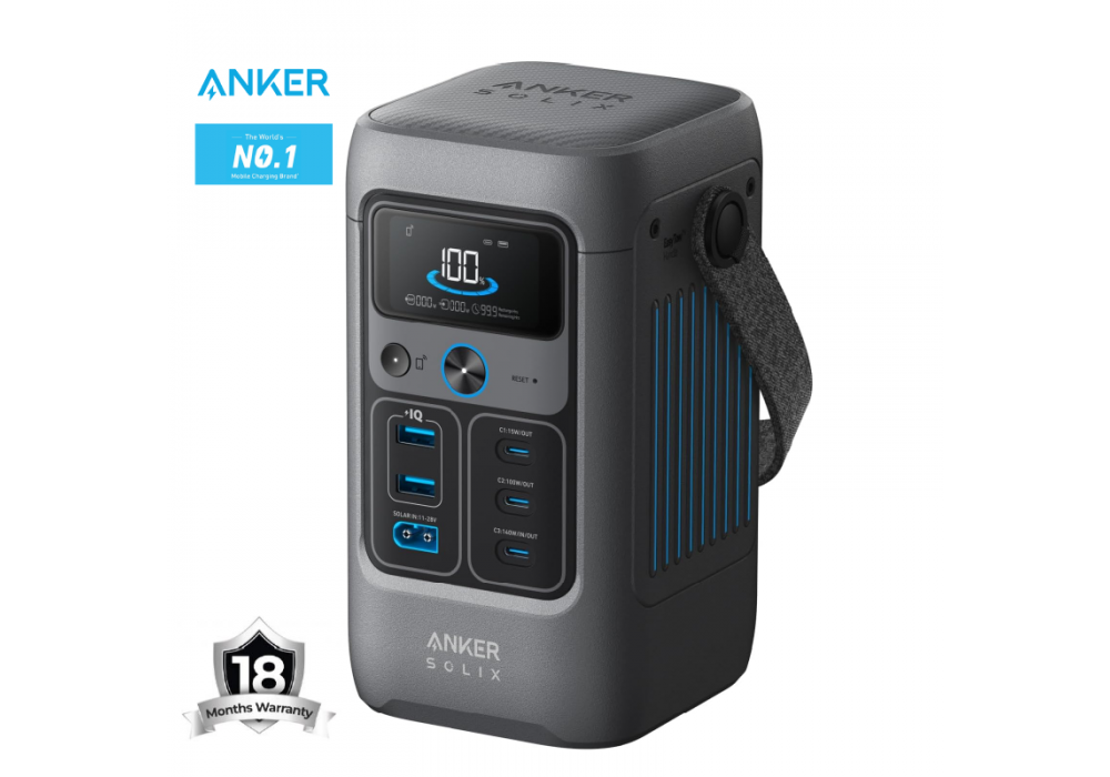 Anker SOLIX C200 DC Power Bank Station (60,000mAh), 192Wh Portable Power Station, LiFePO4 Battery, 200W Solar Generator, for Outdoor Camping, Traveling, and Emergencies - 18 Month Warranty