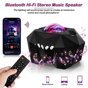 Dream Aurora Star Projector for Bedroom & Home Decor (Black), Sky Ocean Wave Colorful Night Lights w/ Multi Aurora Patterns & Modes, Galaxy Stars & Moon w/ Timer Function, Bluetooth Speaker, Voice Control, Remote Control & Type-C USB Cable