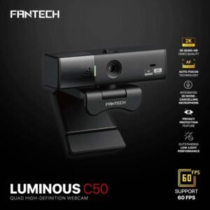 FANTECH C50 LUMINOUS 2K QHD 60FPS Webcam with 5MP Auto Focus, Pan/Tilt Controls, Privacy Shutter, and 3D Noise-Cancelling Mic