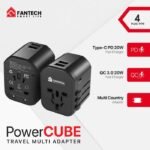FANTECH TAC1 POWERCUBE TRAVEL MULTI ADAPTER, Multi-Country Adapter, Type-C PD 20W & 2x USB QC 3.0, Dual 8A Fuses for safe charging while travelling, 880W at 100V, 1840W at 230V
