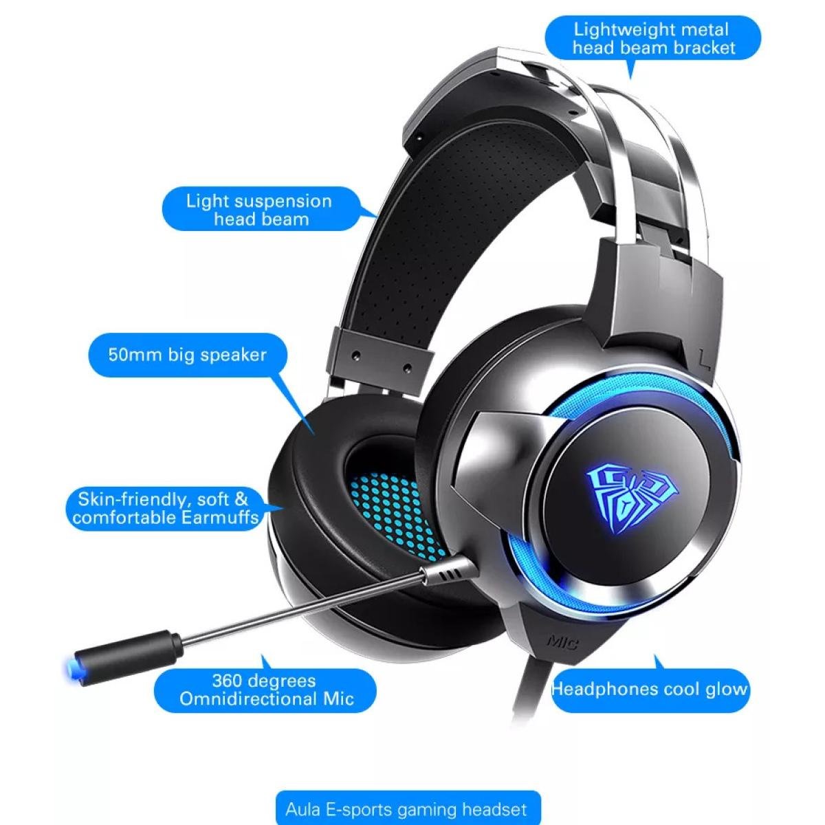 Pro Streaming Gaming KR-GM403 headsets with RGB light 7.1 surround for PC Laptop Computer PS4 PS5 - Image 2
