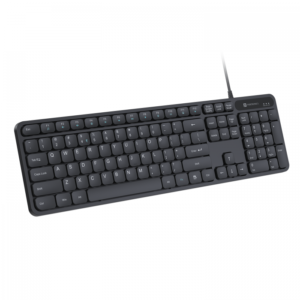 AR/EN Silent KC-01-E USB Wired Keyboard with Large Keycaps, Noise-Free Typing, Fn Multimedia Hotkeys, Full-Size Layout with Num Pad, Ergonomic Design, 1.5m USB Cable, for Laptop, PC, Mac - Black