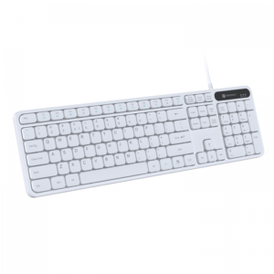 AR/EN Silent KC-01-E USB Wired Keyboard with Large Keycaps, Noise-Free Typing, Fn Multimedia Hotkeys, Full-Size Layout with Num Pad, Ergonomic Design, 1.5m USB Cable, for Laptop, PC, Mac - White