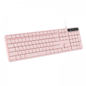 AR/EN Silent KC-01-E USB Wired Keyboard with Large Keycaps, Noise-Free Typing, Fn Multimedia Hotkeys, Full-Size Layout with Num Pad, Ergonomic Design, 1.5m USB Cable, for Laptop, PC, Mac - Baby Pink