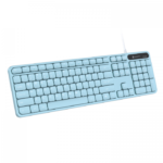 AR/EN Silent KC-01-E USB Wired Keyboard with Large Keycaps, Noise-Free Typing, Fn Multimedia Hotkeys, Full-Size Layout with Num Pad, Ergonomic Design, 1.5m USB Cable, for Laptop, PC, Mac - Light Blue