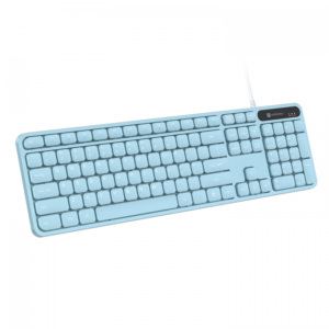 AR/EN Silent KC-01-E USB Wired Keyboard with Large Keycaps, Noise-Free Typing, Fn Multimedia Hotkeys, Full-Size Layout with Num Pad, Ergonomic Design, 1.5m USB Cable, for Laptop, PC, Mac - Light Blue