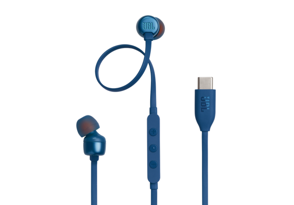 JBL Tune 310C Type-c In-ear headphones with Hi-Res Audio support and JBL Pure Bass Sound, USB-C connectivity, 3-button remote with microphone and EQ presets control - Blue