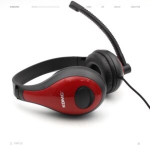 KOMC KM-520 Black Red Over Ear Headphones with Mic for Extraordinary Hearing Experience