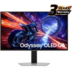 Samsung Odyssey OLED G6 (FG602) 27" Flat Monitor 2K (2560 x 1440) 500Hz, 0.03ms(GTG), Quantum Dot, HDR10+, 99% DCI Coverage, 10Bit, HDMI 2.1, Core Sync, G-Sync Compatible w/ Sleek Metal Design & Ergonomic Stand