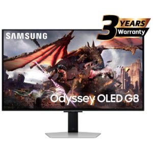 Samsung Odyssey OLED G8 Smart (DG802) 32" Flat Monitor 4K (3840 x 2160) 240Hz, 0.03ms(GTG), QD-OLED, HDR10+, 99% DCI Coverage, HDMI 2.1, Core Sync, G-Sync compatibility w/ Sleek Metal Design, Ergonomic Stand & Speaker