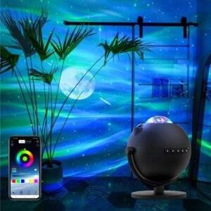 Smart Aurora Star Projector Lamp for Bedroom & Home Decor (Black), Sky Ocean Wave Colorful Night Lights w/ Multi Aurora Patterns & Modes, Galaxy Stars & Moon w/ Bluetooth Speaker, Remote Control & App Control, Type-C USB Cable