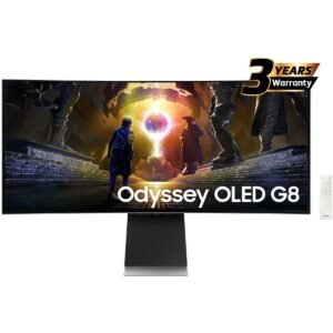 Samsung Odyssey OLED G8 2025 Smart (DG852) 34" 3K UWQHD (3440x1440) Curved, 175Hz, 0.03ms(GTG), QD-OLED, HDR10+, 10Bits, 99% DCI Coverage PRO Colors, G-Sync Compatible, w/ Adaptive Sound Pro Speakers, Ergonomic Stand & Core Sync