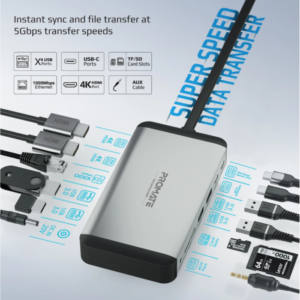 Promate VersaHub-MST MacBook Docking Station with Extended Multi-Display, Dual 4K HDMI, , Premium 100W Dual Pin MacBook Apple