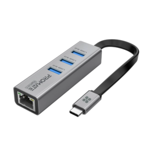 Promate GigaHub-C Multiport USB-C Hub with 1000Mbps Ethernet Adapter with Ultra-Fast 3 USB Ports, 5 Gbps Data Transfer Speed