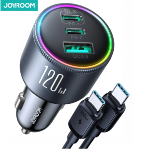 JOYROOM JR-CCN07 120W 3-Port (2PD+1QC3.0) Car Charger-Dark Gray（with C TO C 100W Cable）/ 18 Months Warranty