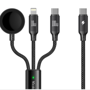 MCDODO CA-4940 Series for iPhone 15 Series 1.2m USB-C to Type-C + iP + Wireless Charger for Apple Watch 3 in 1 Charging Cable, Black