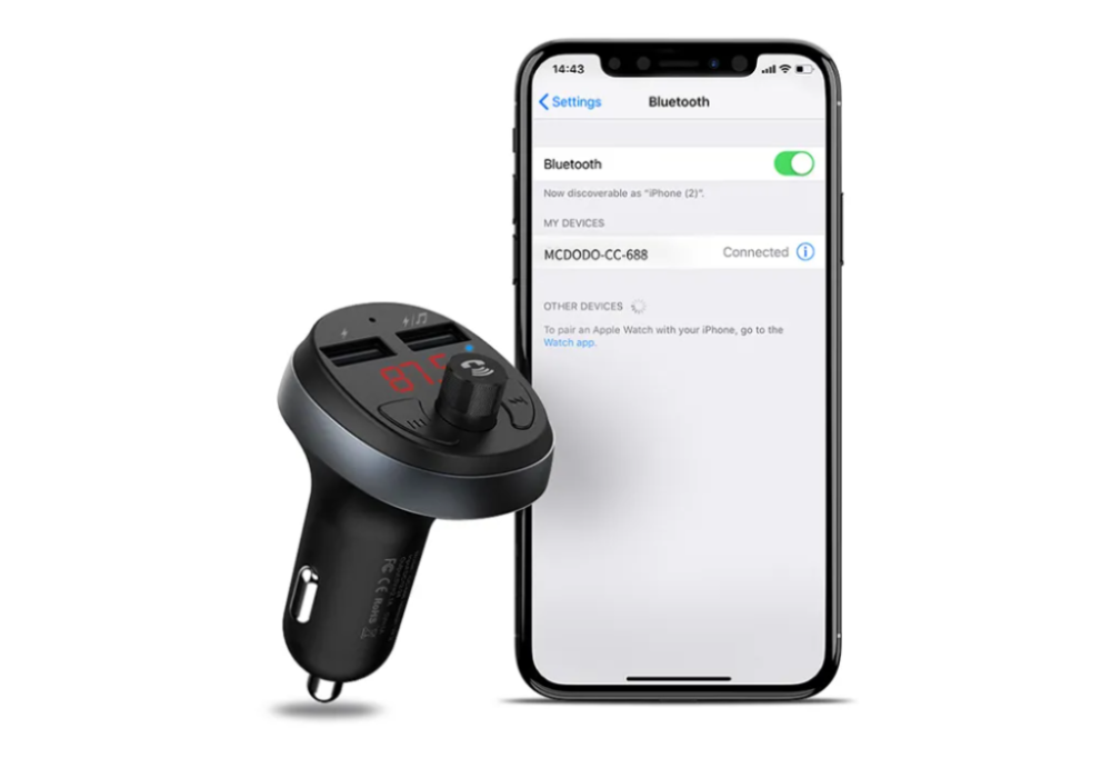 Mcdodo Bluetooth FM Transmitter MP3 Car Charger 3Amp LED display car charger voltage, FM frequency and working status information -5V,3A for charging