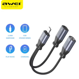 AWEI CL-73 Lightning cable to 3.5 mm Earphone Jack 2 in 1 AUX Headset Adapter For iPhone 14 13 12 Pro Max Headphones Converter