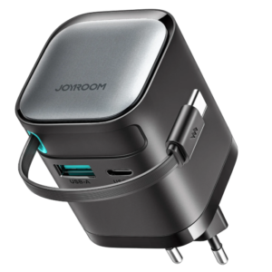 JOYROOM JR-TCL02 GaN 65W Charger with Retractable Cable EU, Smart chip generates less heat, fast charging 3 devices simultaneously - 18 Month Warranty