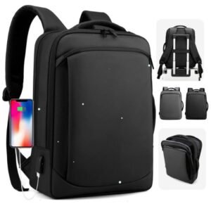 New Backpack Laptop Simple Business Travel Oxford Cloth Waterproof Material Multi-Section & USB Power Charger Extension  Heavy Duty Up to 17" Laptop Size - Black