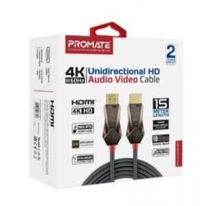 Promate ProLink4K60-20M HDMI Slim Cable 20m with 3D Support 4K@60hz, 18Gbps, Ethernet Support Fiber Optic Cable & Gold Plated