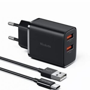 MCDODO Beryllium CH-5072 12W Wall Charger Kit with Type-C Cable 2 USB-A 2.4A Travel Charger Block, EU Plug (Black)