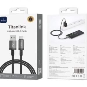WiWU 1M Aluminum alloy Nylon braided TITAN LINK Series Charging Cable with USBA to Type C - Black