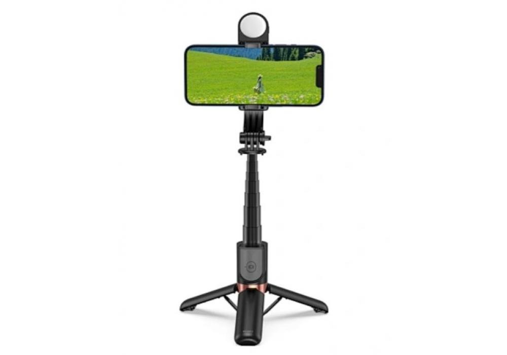 WiWU mini portable selfie stick with remote control wireless bleutooth Selfie stick for photo SE011 with beauty Light - 18 Month Warranty