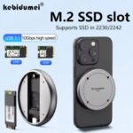 Aluminum Case M.2 NVMe 2230 2242 SSD Enclosure Magnetic Hard Drive Box 10Gbps Type C USB3.1 to VMe PCI-E ssd case for NEW iPhone Mobile Phone Back-up, Fast Transfer Files