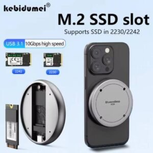 Aluminum Case M.2 NVMe 2230 2242 SSD Enclosure Magnetic Hard Drive Box 10Gbps Type C USB3.1 to VMe PCI-E ssd case for NEW iPhone Mobile Phone Back-up, Fast Transfer Files