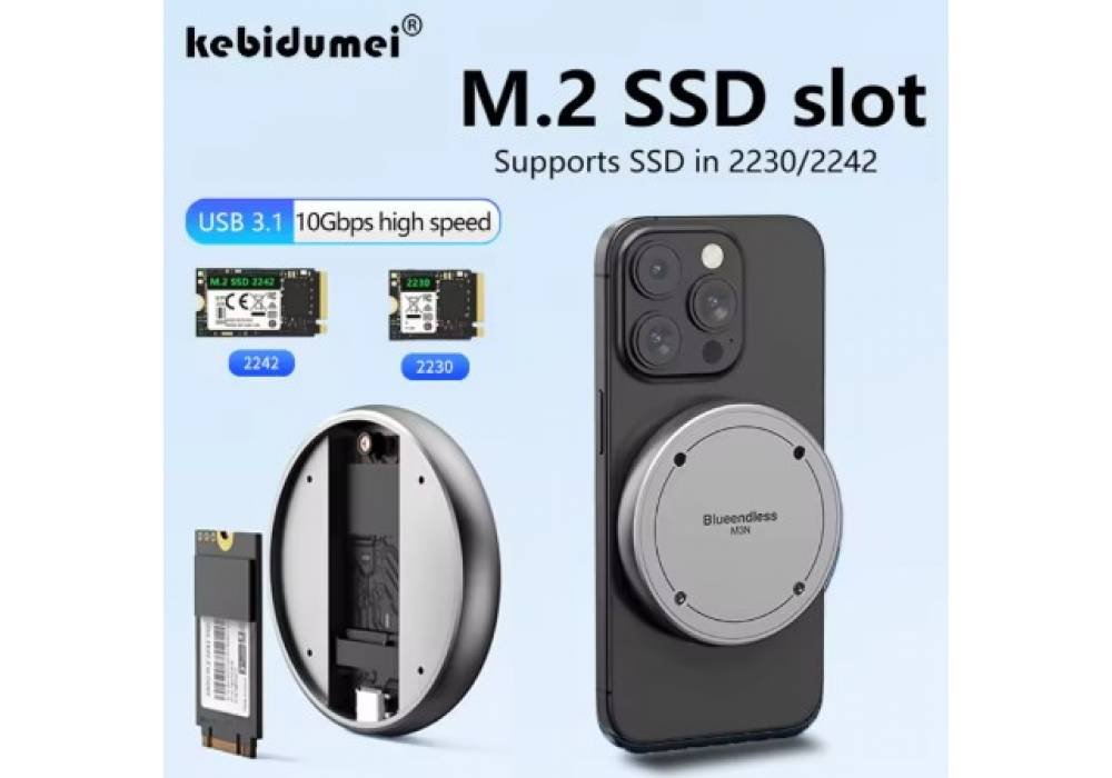 Aluminum Case M.2 NVMe 2230 2242 SSD Enclosure Magnetic Hard Drive Box 10Gbps Type C USB3.1 to VMe PCI-E ssd case for NEW iPhone Mobile Phone Back-up, Fast Transfer Files