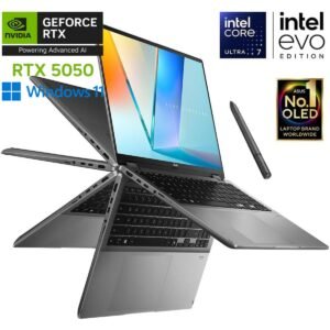 Laptop ASUS Vivobook 16 Flip (TP3607SH), Intel® Core™ Ultra 7 256V, 16GB LPDDR5X, 1TB SSD NVMe, 16" 3K OLED Touch w/ SA203H Pen, Thunderbolt 4, Wi-Fi 7, BT 5.4, Windows 11 Home - Matte Gray