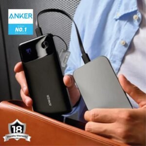 Anker Power Bank Power-core 10000mAh 22.5W Portable Charger with USB C Lanyard Cable A1388  (Black) - 18 Month Warranty