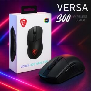 MSI VERSA 300 W Dual WIRELESS Rechargeable Gaming Mouse - 8000 DPI Optical Sensor, 1000 Hz Polling Rate, Symmetrical, 30M+ Click OMRON Switches, 6 Buttons, 50-Hour Battery, 1ms Latency, RGB, 60g - Black