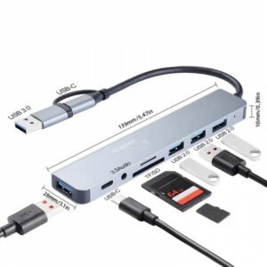8 in 1 Hub Multifunctional Docking Station with a USB-C/A Dual Design, High-Speed USB 3.0 Transfer, TF/SD Card Reader And a 3.5Mm Headphone Jack