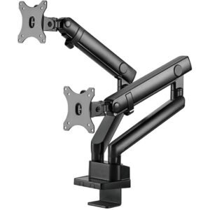 SilverStone ARM25 (Black) Dual Monitor Arm w/ Mechanical Spring Design & Versatile Adjustability, For Monitors Up To 32" Size & 9kg Weight, VESA Mounting Interface Standard (MIS), 100mm x 100mm / 75mm x 75 mm Mounting Hole