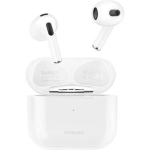 Promate FreePods-2 High Fidelity In-Ear Bluetooth v5.0 w/ Built-in Mic 25H Playback Time Auto Pairing & Wireless Charging Case - White