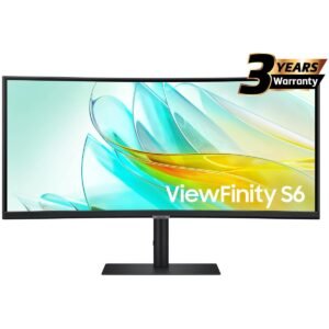 SAMSUNG ViewFinity S6 (C654U) 34" UWQHD (3440 X 1440) Curved Business Monitor VA, 100Hz, 5MS, 10 Bit, 1.07B Colors, HDR10, Type-C PD (90 W) + LAN Port , FreeSync, KVM Switch w/ Speakers, Has Ergonomic Stand & Ultrathin Bezel Display
