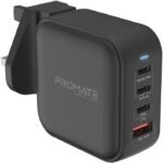 Promate GaNPort4-100PD USB-C Charger 100W Laptop, Smartphone charger, Power Delivery GaNFast™ Charger with Quick Charge 3.0