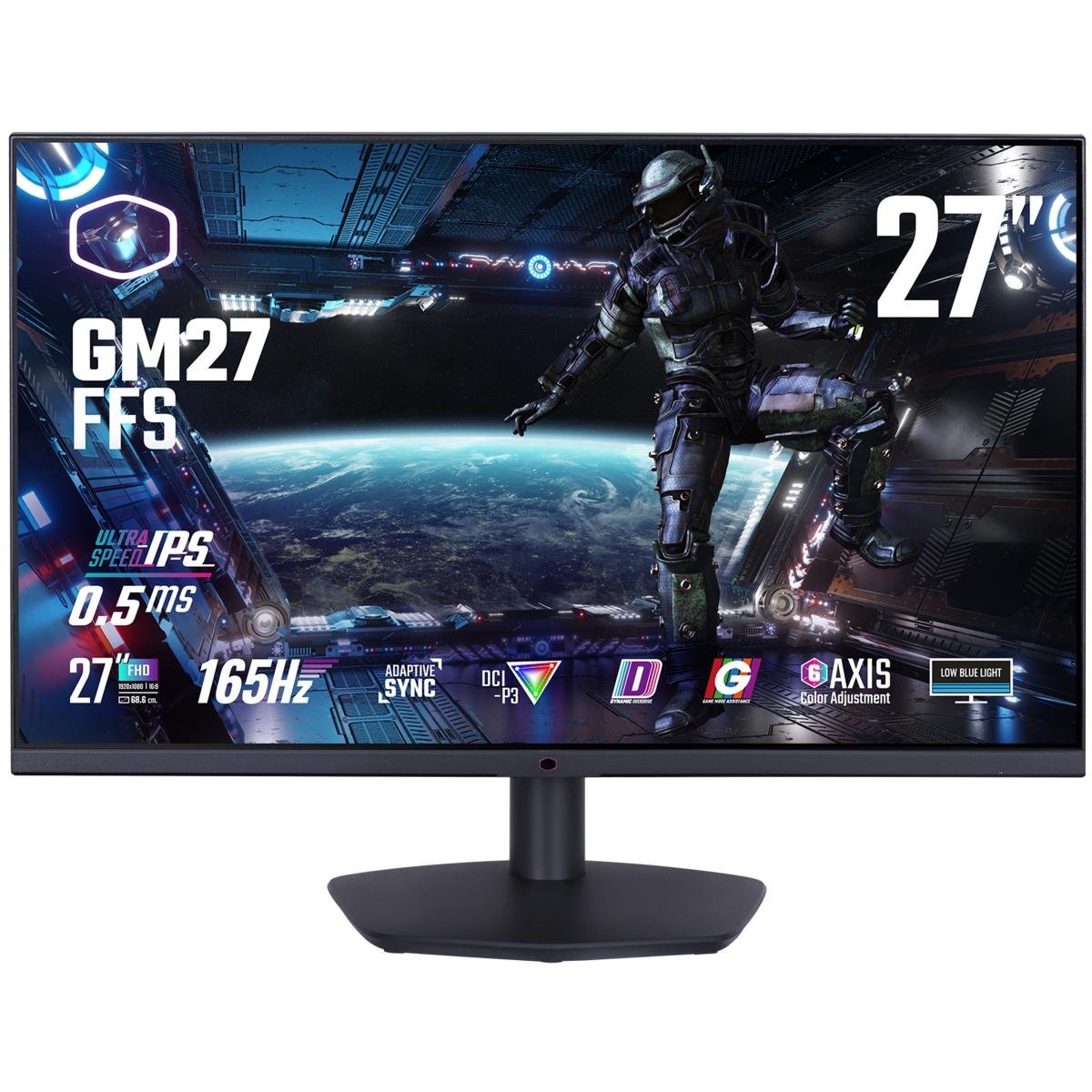 Cooler Master (GM27-FFS) 27" FHD Flat Gaming Monitor, Ultra-Speed IPS, 165Hz, 0.5ms, HDR10, DCI-P3 90% sRGB 120%, G-Sync Compatible