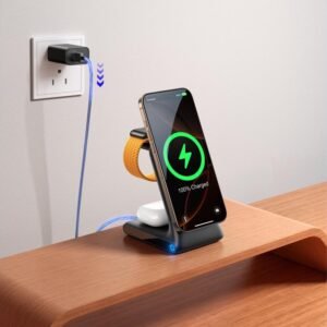 JOYROOM JR-W15 3-in-1 Wireless Charging Station, Ultra Stable, Space-Saving for Phone, Watch & Earbuds - 18 Months Warranty