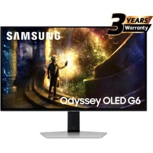 Samsung Odyssey OLED G6 (DG612) 27" Flat Monitor 2K (2560 x 1440) 240Hz, 0.03ms(GTG), Quantum Dot, HDR10+, 99% DCI Coverage, 10Bit, HDMI 2.1, G-Sync compatible w/ Sleek Metal Design & Ergonomic Stand