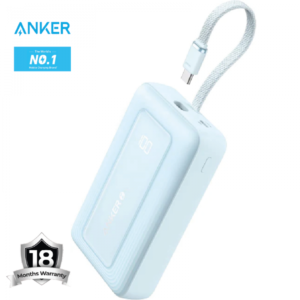 Anker Zolo Power Bank 20000mAh 30W Portable Charger with Built-in USB C Cable A1689 (Blue) - 18 Month Warranty