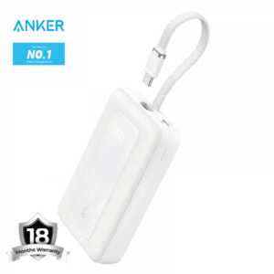 Anker Zolo Power Bank 20000mAh 30W Portable Charger with Built-in USB C Cable A1689 (White) - 18 Month Warranty