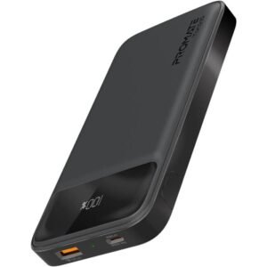Promate Torq-10 10000Mah Power Bank,Ultra-Slim with 20W USB-C Power Delivery Port, Black