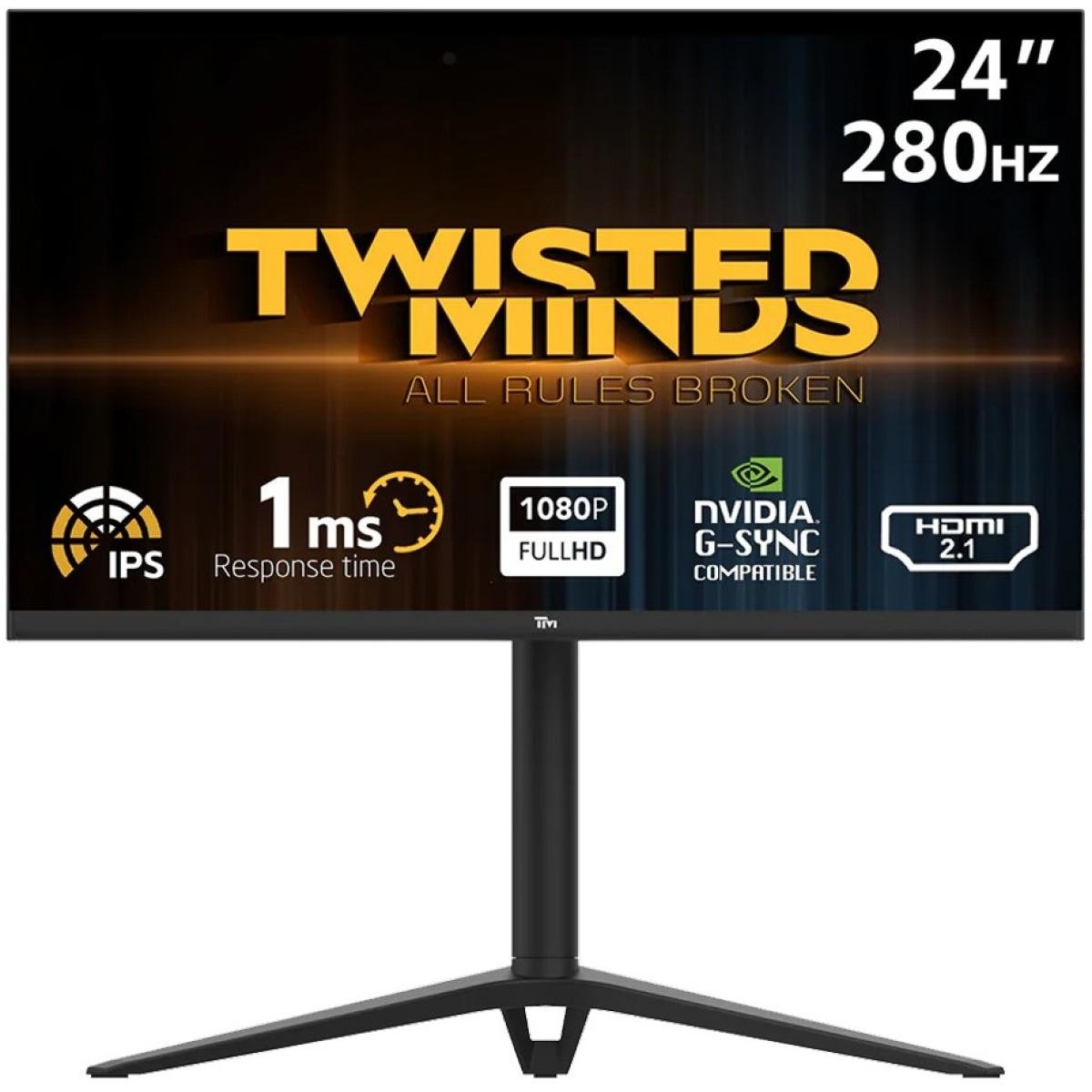 Twisted Minds 24.5" FHD Flat Gaming Monitor, Fast IPS, 280Hz, 1ms MPRT, Console Ready HDMI 2.1, HDR 100, Nvidia G-SYNC & AMD-SYNC w/ RGB Lights
