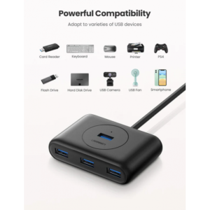 UGREEN 4-in-1 USB 3.0 Data Hub with 4 USB 3.0 Ports, 5 Gbps Data Transfer, 1M Cable